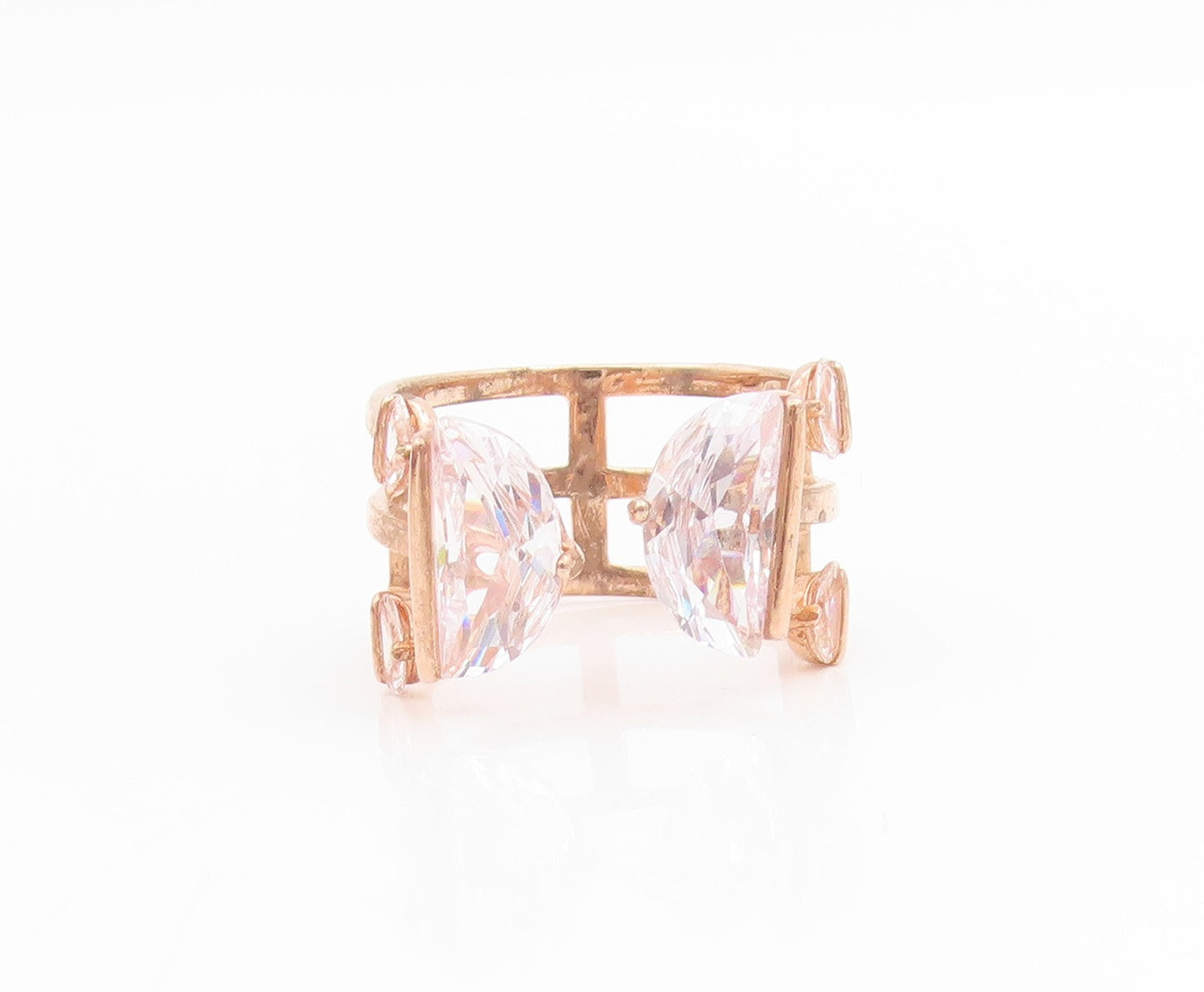 925 Sterling Silver Vintage Ring Gold Plated CZ Open Cuff Band  Sz 7  RG34382