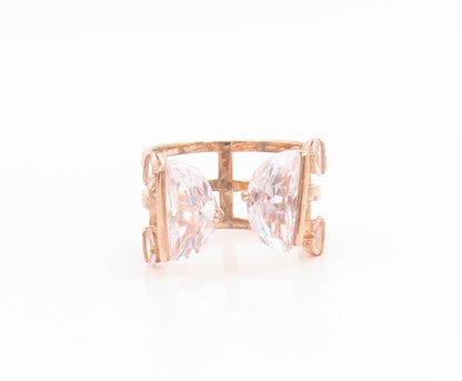 925 Sterling Silver Vintage Ring Gold Plated CZ Open Cuff Band  Sz 7  RG34382