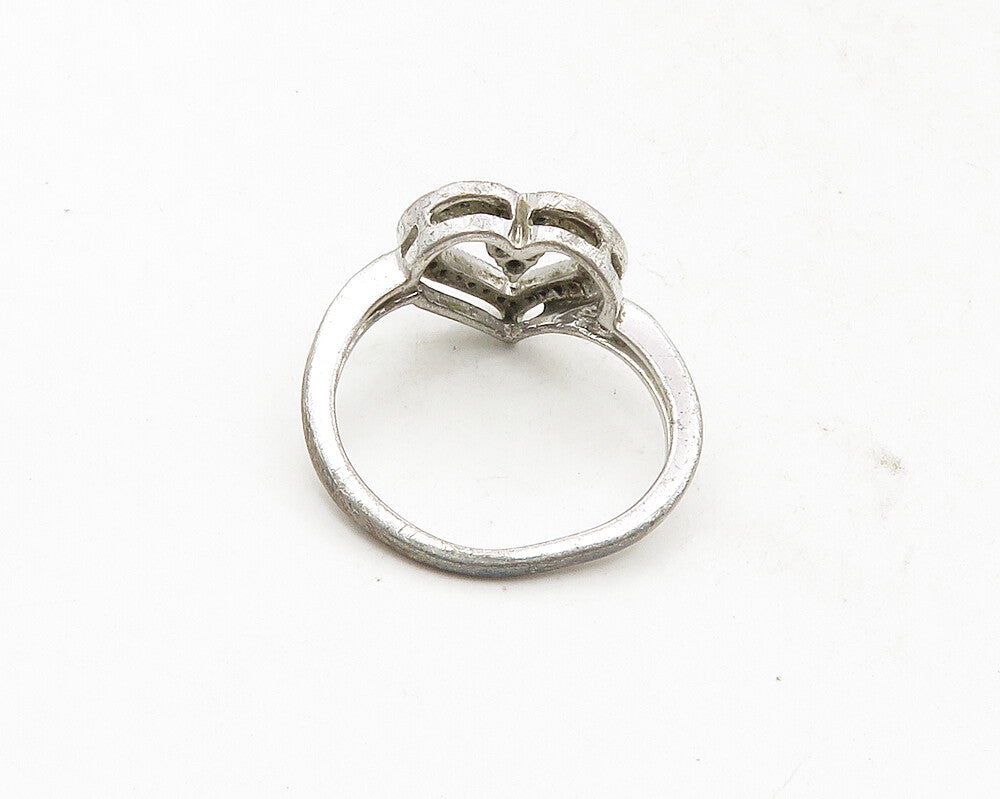 925 Sterling Silver  Vintage Topaz Open Love Heart Band Ring Sz 6  RG9739