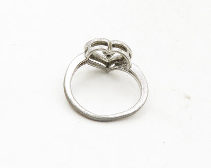 925 Sterling Silver  Vintage Topaz Open Love Heart Band Ring Sz 6  RG9739