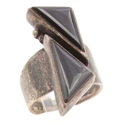 925 Sterling Silver Vintage Ring Black Onyx Geometric Triangles  Sz 7  RG35076