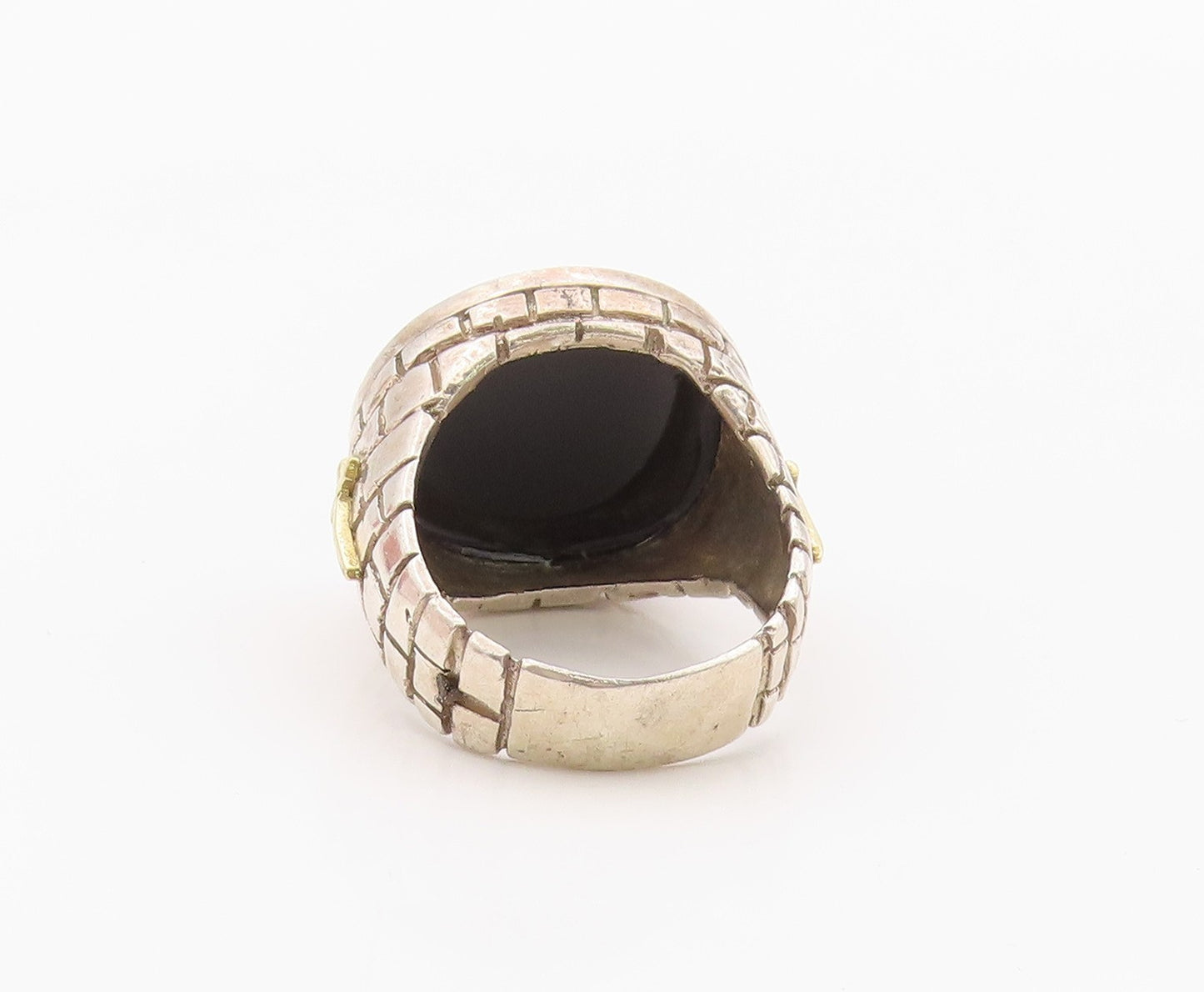14K Gold & 925 Sterling Silver Vintage Ring ALDO ORTA Onyx Band Sz 10.5 RG36365