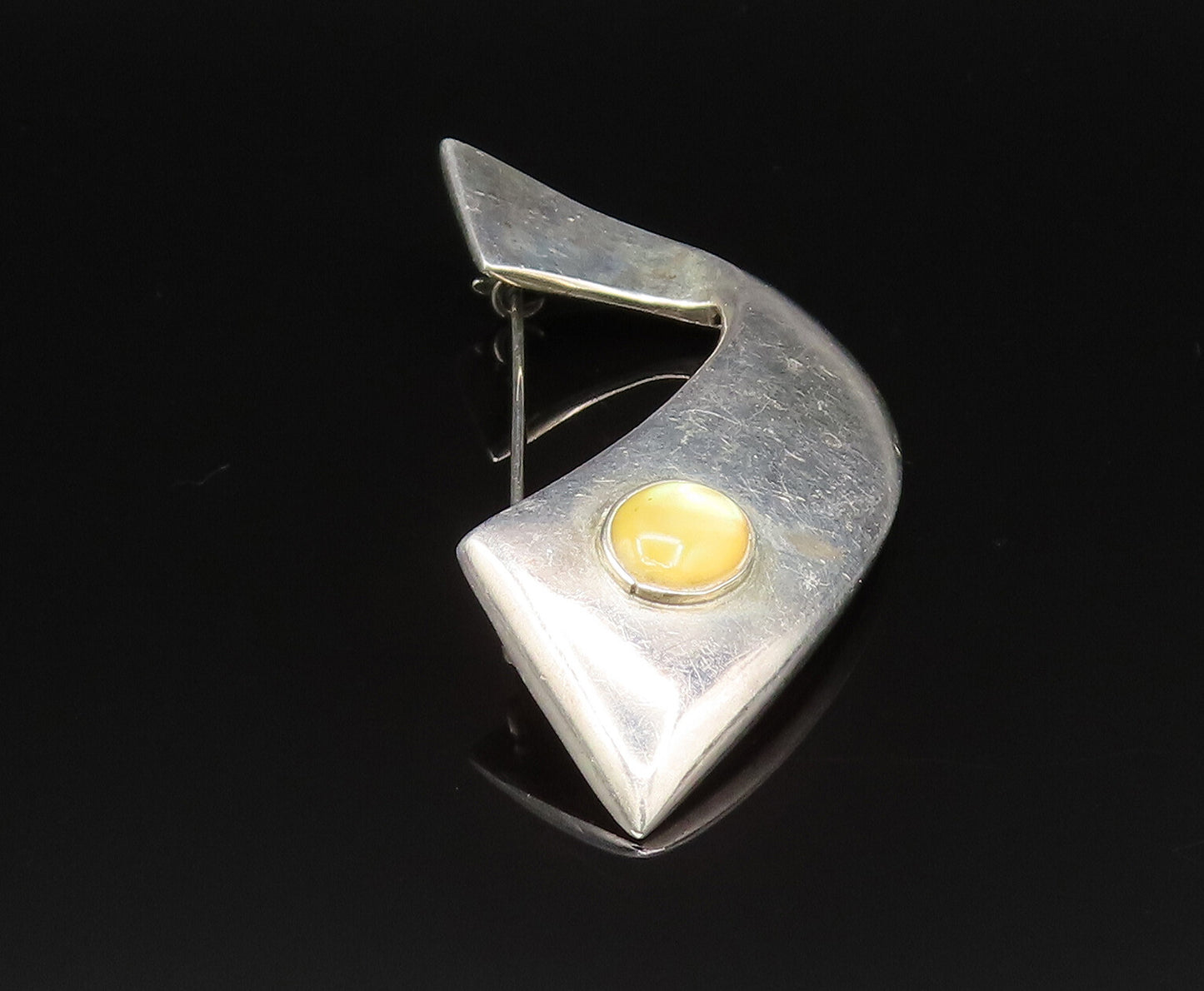 DESIGNER 925 Sterling Silver Vintage Cabochon Citrine Swirl Brooch Pin BP9556