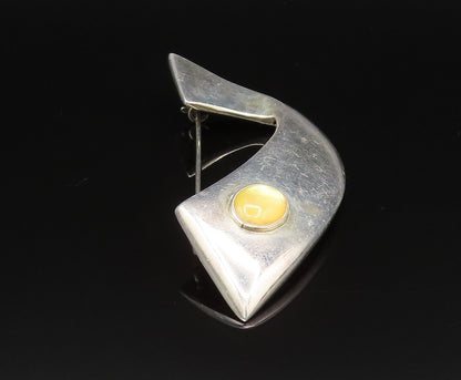 DESIGNER 925 Sterling Silver Vintage Cabochon Citrine Swirl Brooch Pin BP9556