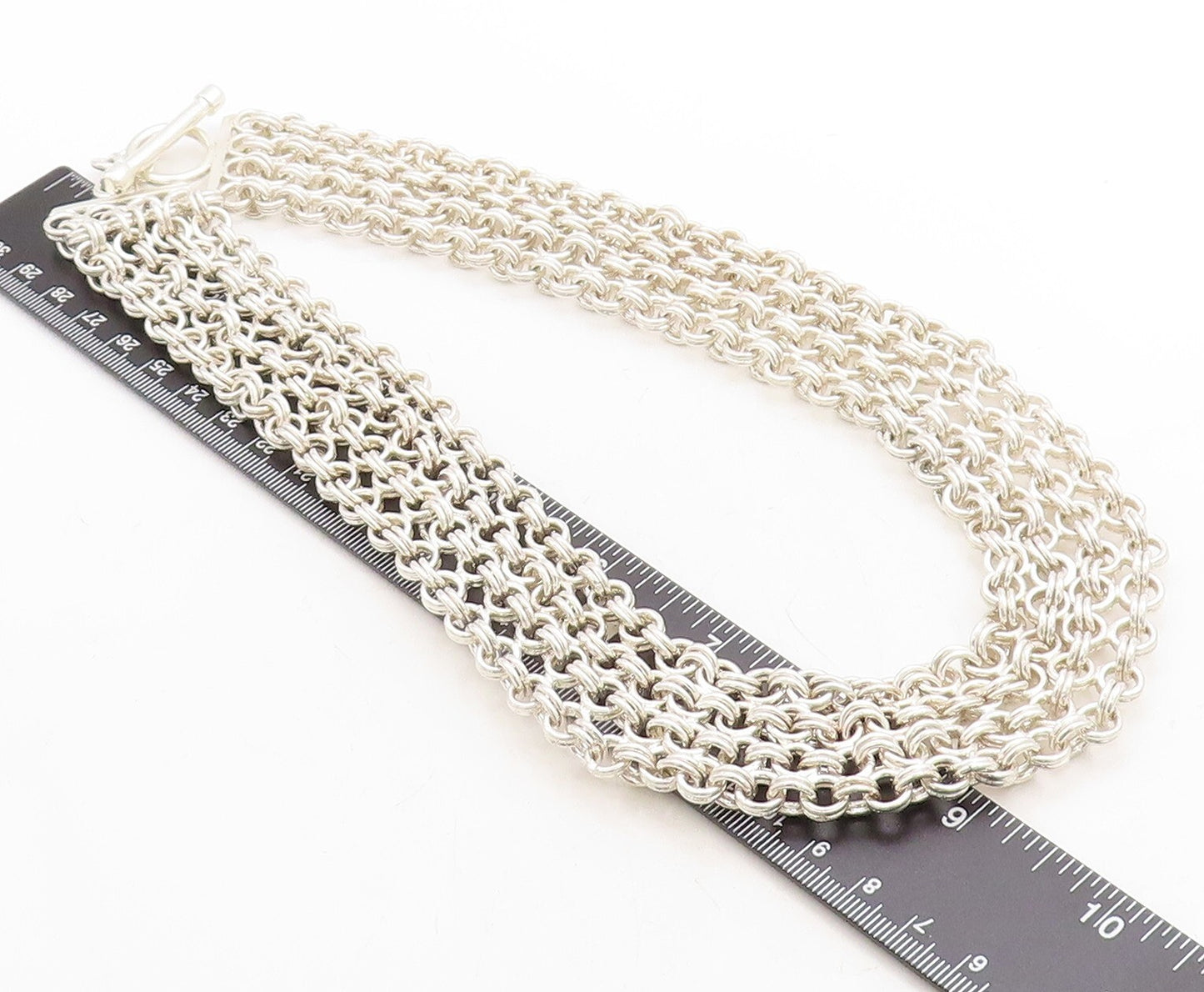 925 Sterling Silver  Polished Chunky Round Link 4 Row Chain Necklace  NE1480