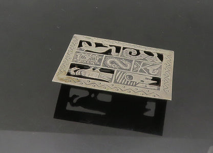 925 Sterling Silver  Vintage Cutout Symbols Etched Detail Brooch Pin  BP8530