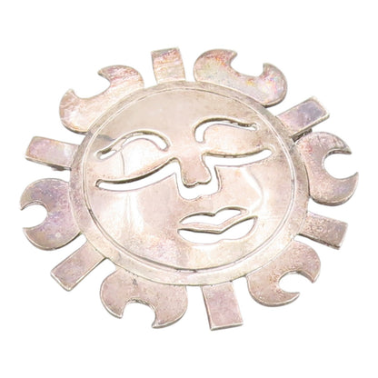 925 Sterling Silver Vintage Brooch Pin MEXICO Puffed Sun Face Cutout  BP12505