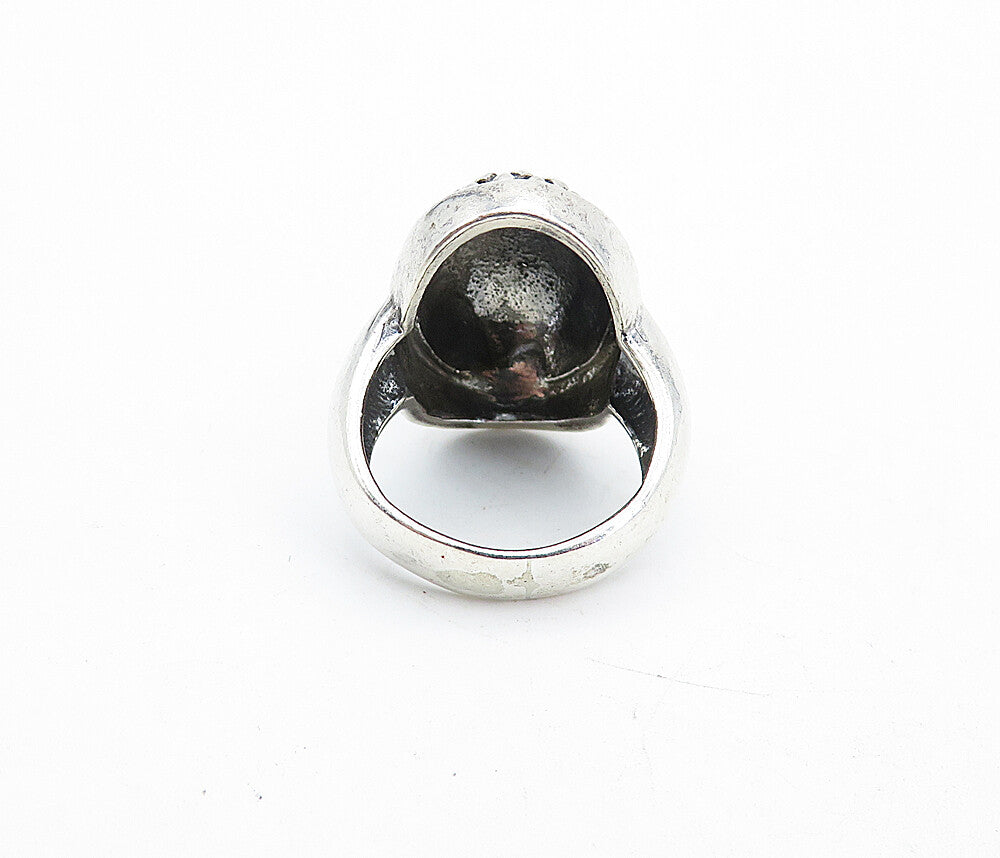 DESIGNER 925 Silver  Vintage Dark Tone Etched Oval Dome Band Ring Sz 6  RG4691
