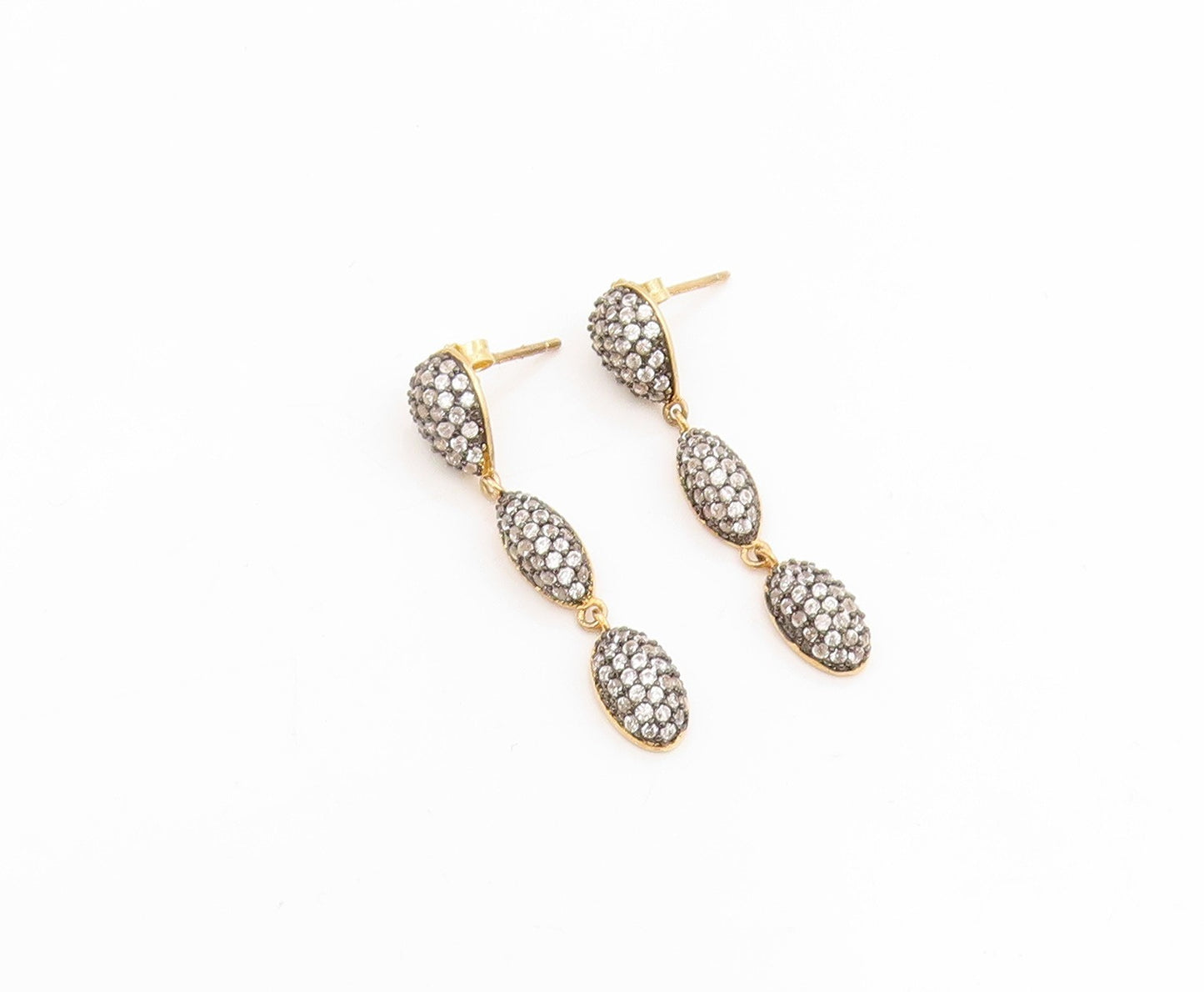 925 Sterling Silver Vintage Earrings Gold Plated CZ Teardrop Dangle  EG14329