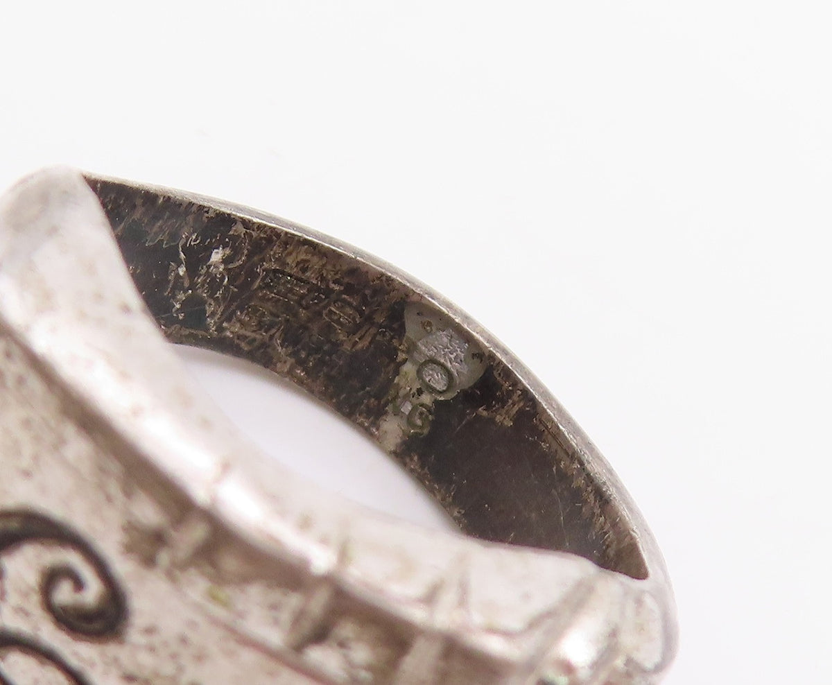 925 Sterling Silver Vintage Ring ESPO Calligraphed Letter E Band Sz 7 RG33766