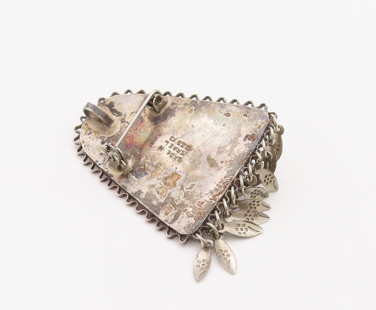 925 Sterling Silver Vintage Brooch Pin ISRAEL Dark Tone Tigers Eye   BP11219