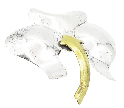 MEXICO 925 Sterling Silver  Vintage Shiny 2 Tone Modernist Brooch Pin  BP3165