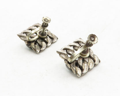 925 Sterling Silver  Vintage Turquoise Chain Link Non Pierce Earrings  EG6618