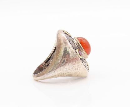 14k Gold 925 Sterling Silver Vintage Ring Gemstone Floral Carved SZ 7.5 RG32218