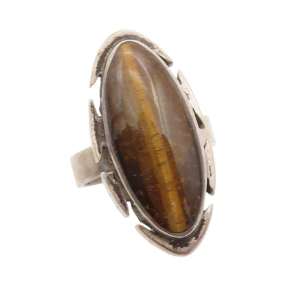 925 Sterling Silver Vintage Ring MEXICO Marquise Shape Tiger's Eye  Sz 5 RG33525