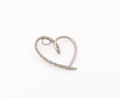 925 Sterling Silver  Vintage Genuine Diamonds Open Love Heart Pendant  PT12437