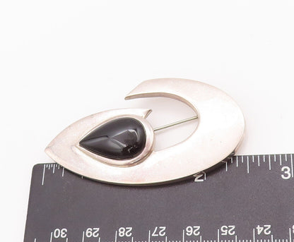 925 Sterling Silver Vintage Brooch Pin Designer Cabochon Drop Shape Onyx BP10871