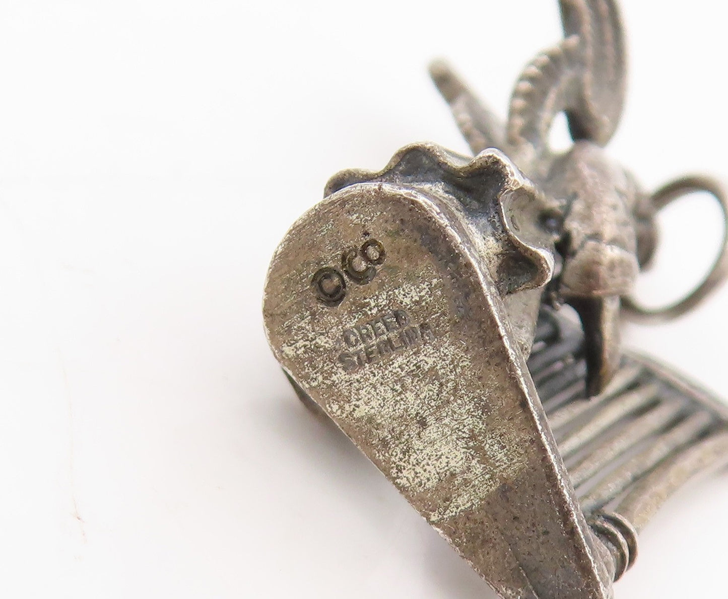 925 Sterling Silver Vintage Pendant CREED 3D Angel Playing Harp Charm  PT25353