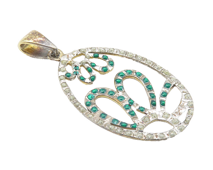 925 Sterling Silver  Vintage Green & White Topaz Single Flower Pendant  PT8342