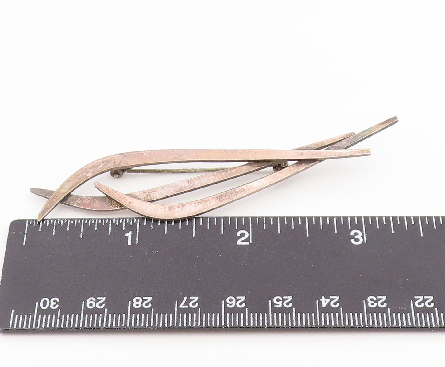 925 Sterling Silver Vintage Brooch Pin Modernist Sculptural Ribbon Wave  BP12614