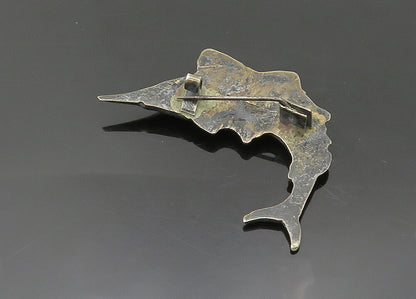 925 Sterling Silver  Vintage Antique Swordfish Dark Tone Brooch Pin  BP7991