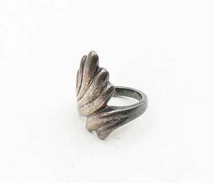 925 Sterling Silver  Vintage Oxidized Fluted Bypass Band Ring Sz 6  RG9083