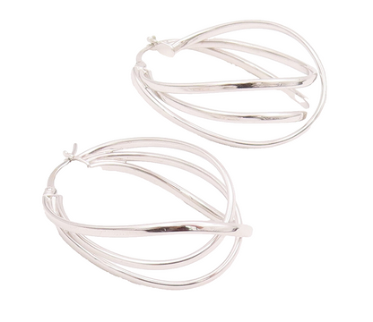 925 Sterling Silver Vintage Earrings Designer Cutout 3 Connected Hoops  EG12922