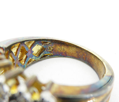 925 Sterling Silver  Vintage Cubic Zirconia Floral Band Ring Sz 7.5  RG4548