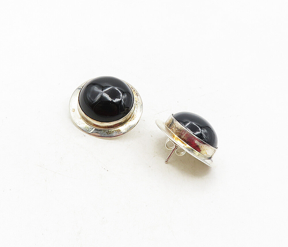 NAVAJO 925 Sterling Silver  Vintage Cabochon Black Onyx Drop Earrings  EG4777