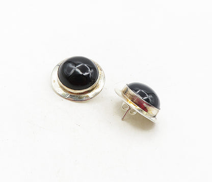 NAVAJO 925 Sterling Silver  Vintage Cabochon Black Onyx Drop Earrings  EG4777