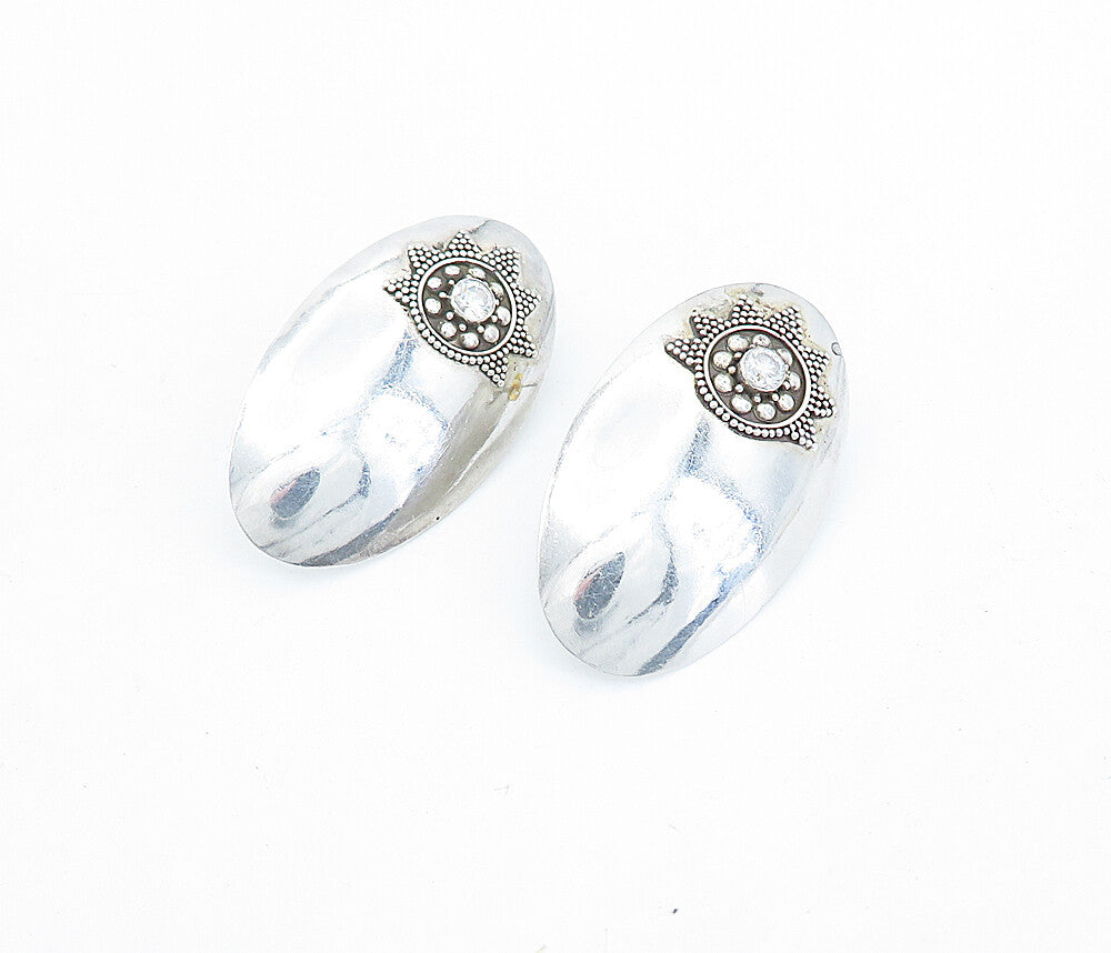 925 Sterling Silver  Vintage Cubic Zirconia Floral Detail Drop Earrings EG2851