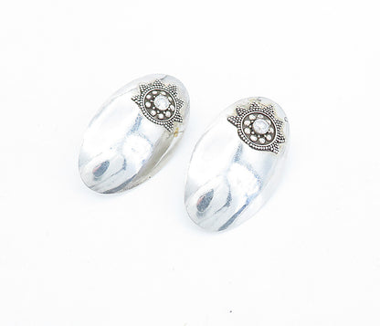 925 Sterling Silver  Vintage Cubic Zirconia Floral Detail Drop Earrings EG2851