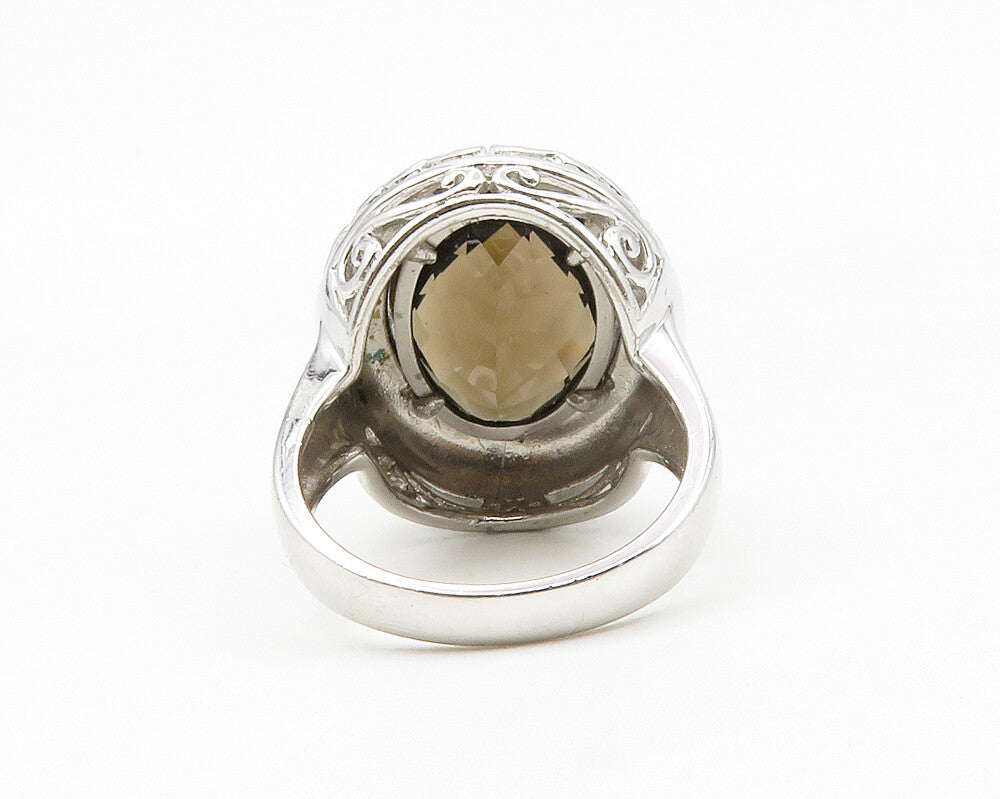 925 Sterling Silver  Smoky Topaz Baroque Swirl Cocktail Ring Sz 8  RG13898