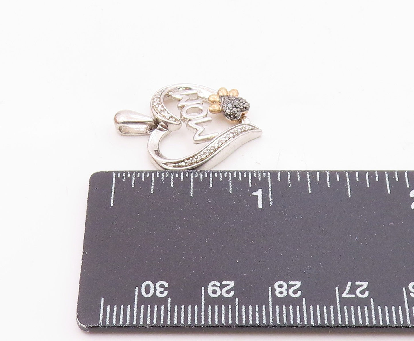 925 Silver & 10K GOLD  Genuine Black & White Diamonds Heart Pendant  PT12537