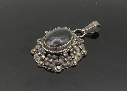 MEXICO 925 Sterling Silver  Vintage Cabochon Cut Black Onyx Pendant  PT17856