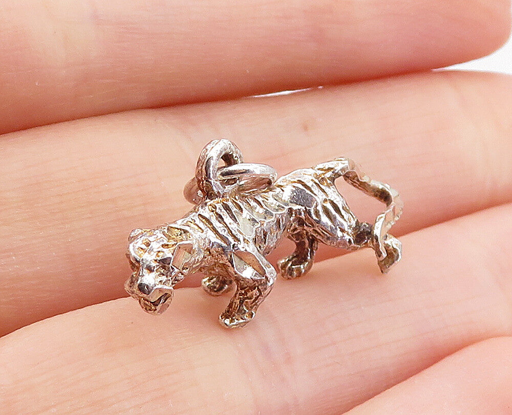 925 Sterling Silver  Vintage Petite Sculpted Prowling Tiger Pendant  PT4774