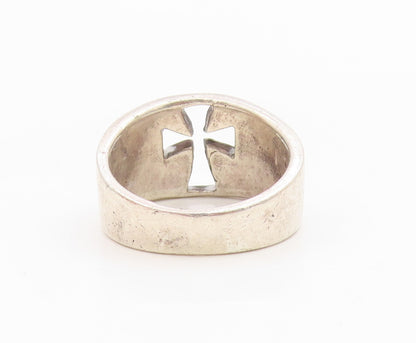 925 Sterling Silver Vintage Ring Minimalist Cutout Religious Cross Sz 7 RG34898