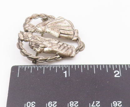 BEAU 925 Silver  Vintage Antique Kissing Couple Love Heart Brooch Pin  BP9439