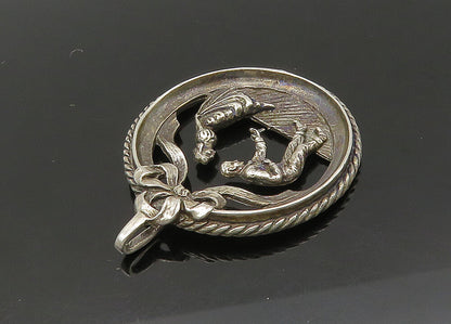 925 Sterling Silver  Vintage Dancing Couple Dark Tone Round Pendant  PT18036