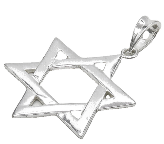 925 Sterling Silver  Vintage Shiny Open Star Of David Smooth Pendant  PT14511