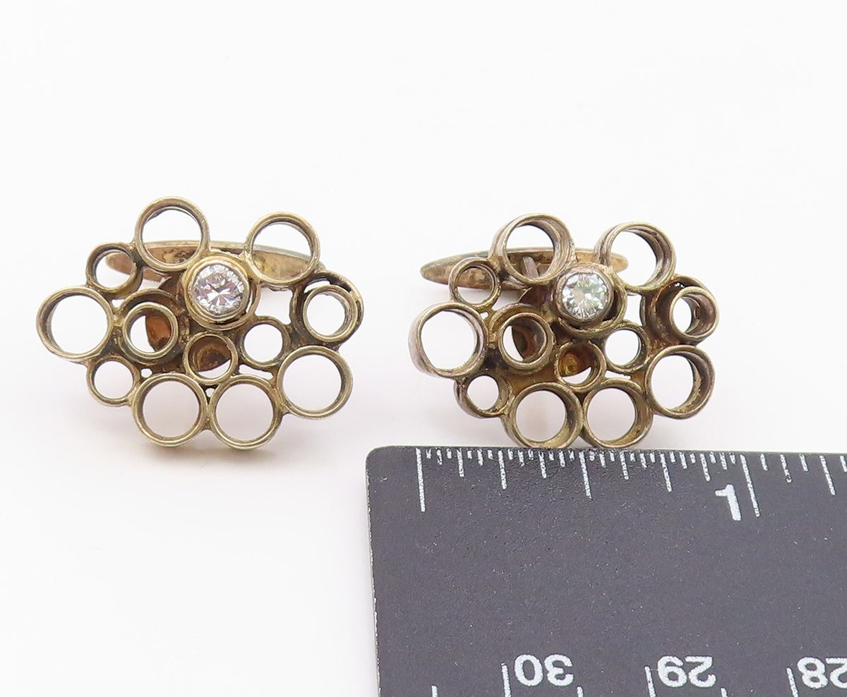 925 Sterling Silver  Vintage Cubic Zirconia Open Circles Cufflinks  TR2657