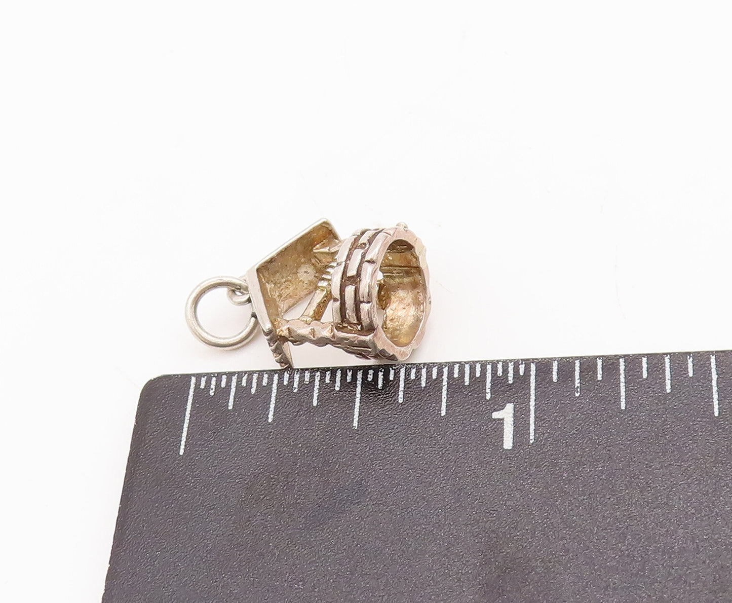 925 Sterling Silver Vintage Pendant Solid 3D Carved  Water Well Charm  PT23043