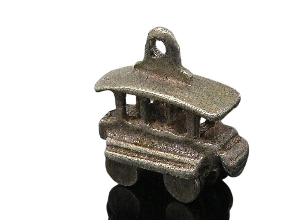 925 Sterling Silver  Vintage Petite Dark Tone Trolley Car Pendant  PT9382