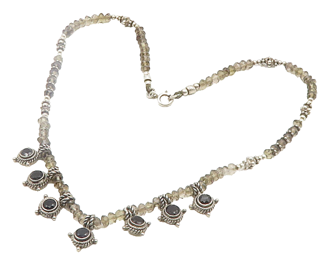 925 Silver  Vintage Black Hematite & Smoky Topaz Bead Chain Necklace  NE3101