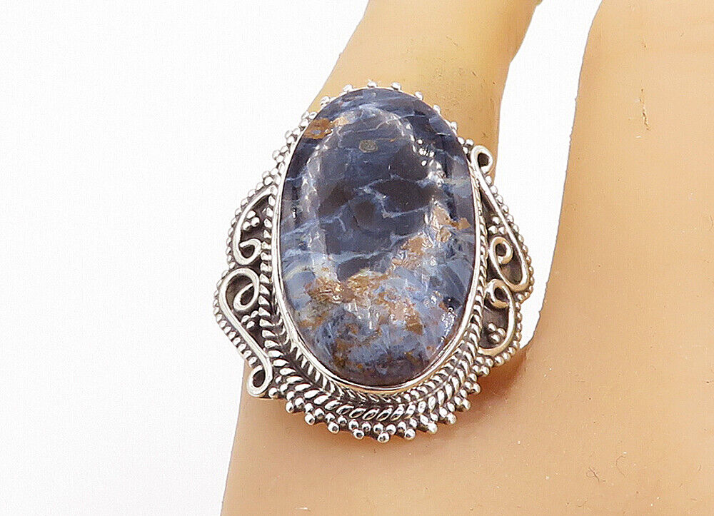 925 Sterling Silver  Cabochon Cut Sodalite Swirl Cocktail Ring Sz 8.5  RG8315