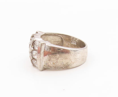925 Sterling Silver Vintage Ring Classic White Topaz Statement Band Sz 7 RG36060