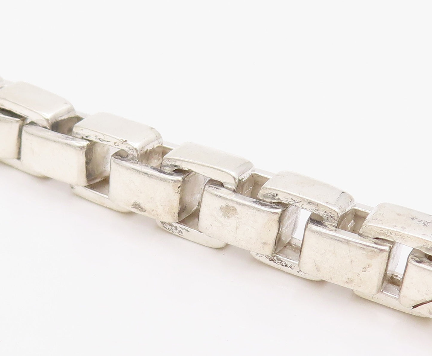 925 Sterling Silver Vintage Necklace Solid Geometric Venetian Box Chain  NE4692