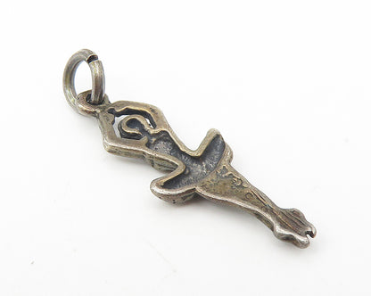 925 Sterling Silver  Vintage Petite Dark Tone Ballet Dancer Pendant  PT9084