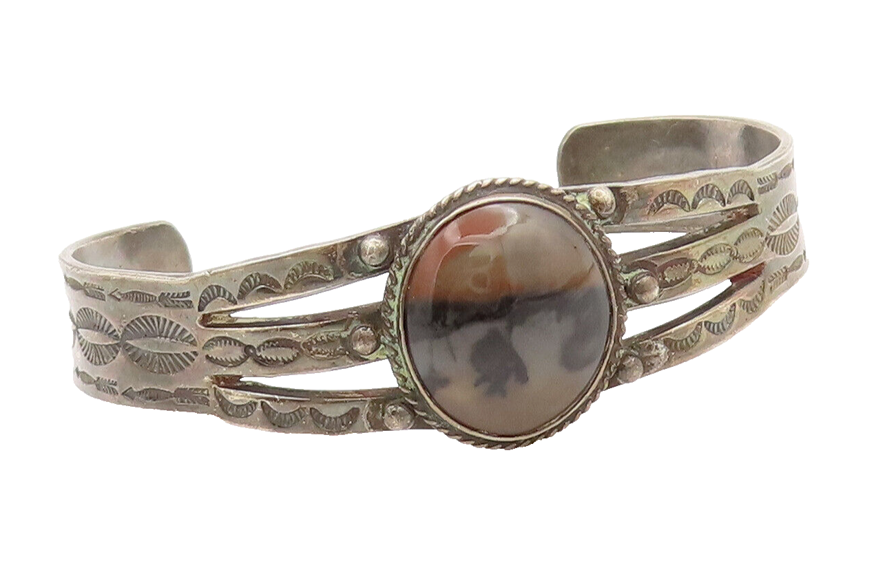 925 Sterling Silver Vintage Bracelet NAVAJO White Buffalo Split Band  BT10231