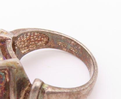 925 Sterling Silver Vintage Ring Dark Tone Amethyst Cutout Band  Sz 6  RG32339